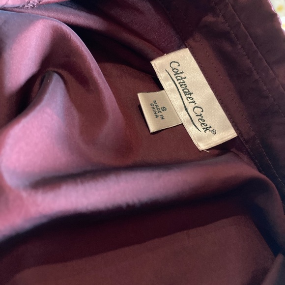 Coldwater Creek iridescent button down collared blouse in a cranberry shade. - Picture 5 of 7
